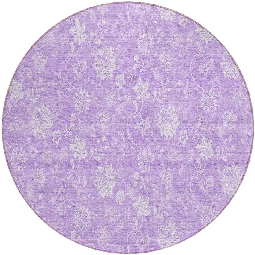 8' Lavender And Lilac Round Floral Washable Indoor Outdoor Area Rug Photo 2