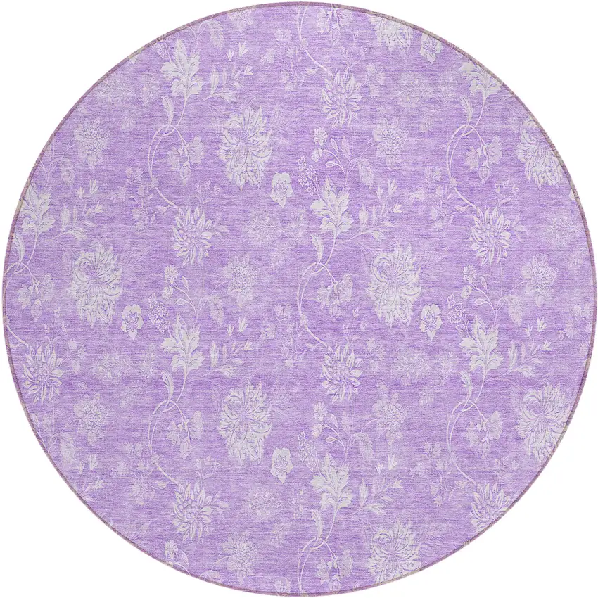 8' Lavender And Lilac Round Floral Washable Indoor Outdoor Area Rug Photo 2
