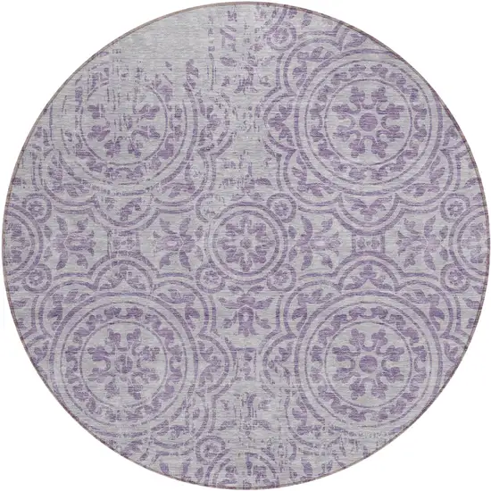 8' Lavender And Lilac Round Medallion Washable Indoor Outdoor Area Rug Photo 1