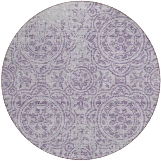 8' Lavender And Lilac Round Medallion Washable Indoor Outdoor Area Rug Photo 1