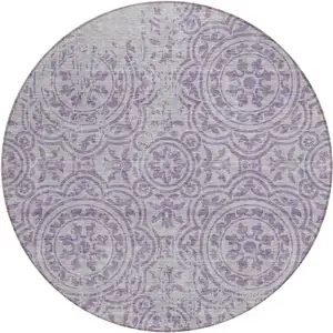 Photo of 8' Lavender And Lilac Round Medallion Washable Indoor Outdoor Area Rug