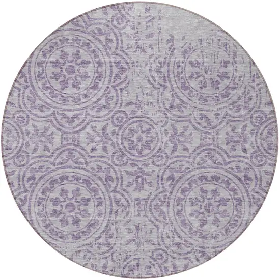 8' Lavender And Lilac Round Medallion Washable Indoor Outdoor Area Rug Photo 3