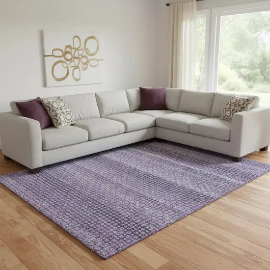 8' Lavender And Lilac Striped Washable Area Rug With UV Protection Photo 2