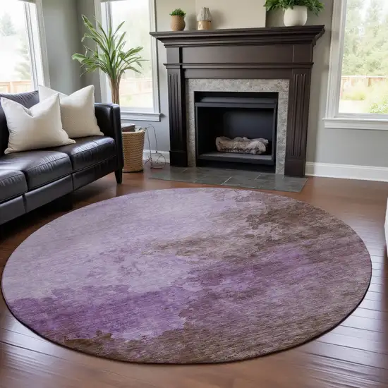 8' Lavender And Mauve Abstract Washable Round Rug With UV Protection Photo 4