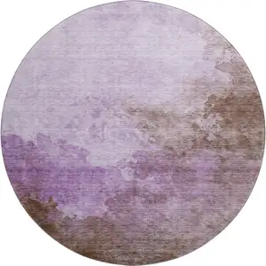 Photo of 8' Lavender And Mauve Abstract Washable Round Rug With UV Protection