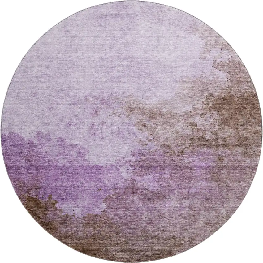 8' Lavender And Mauve Abstract Washable Round Rug With UV Protection Photo 1