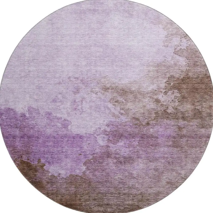 8' Lavender And Mauve Abstract Washable Round Rug With UV Protection Photo 3