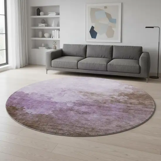 8' Lavender And Mauve Abstract Washable Round Rug With UV Protection Photo 2