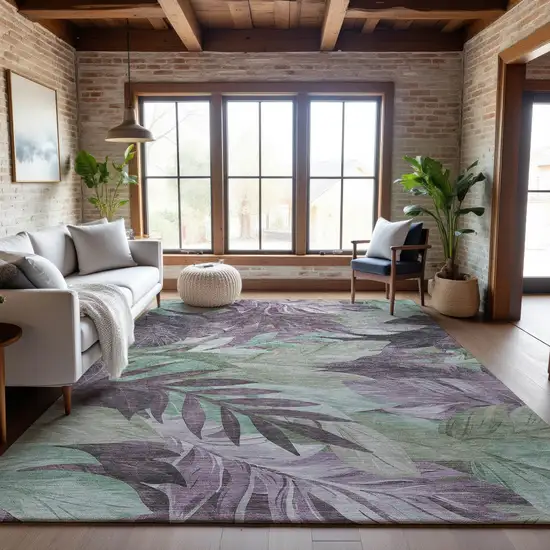 8' Lavender And Mint Green Floral Washable Area Rug With UV Protection Photo 5