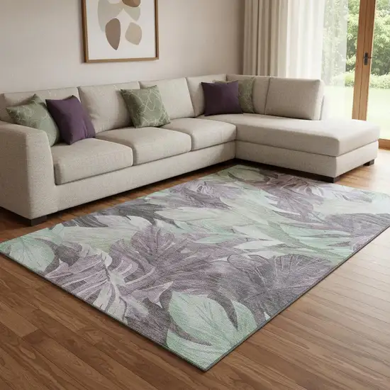 8' Lavender And Mint Green Floral Washable Area Rug With UV Protection Photo 2
