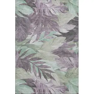 Photo of 8' Lavender And Mint Green Floral Washable Area Rug With UV Protection