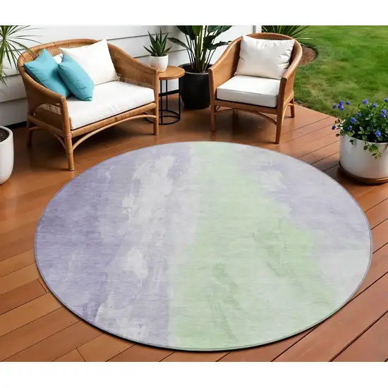 8' Lavender And Mint Green Round Abstract Washable Indoor Outdoor Area Rug Photo 2