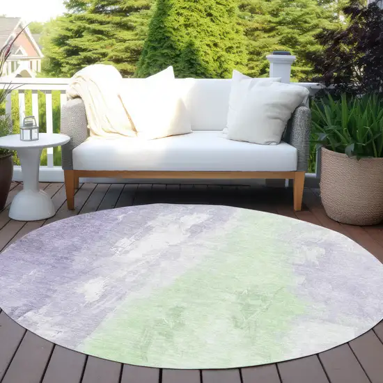 8' Lavender And Mint Green Round Abstract Washable Indoor Outdoor Area Rug Photo 5