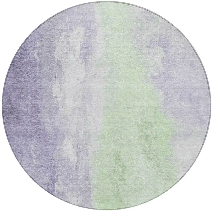 8' Lavender And Mint Green Round Abstract Washable Indoor Outdoor Area Rug Photo 3