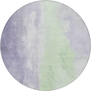 Photo of 8' Lavender And Mint Green Round Abstract Washable Indoor Outdoor Area Rug