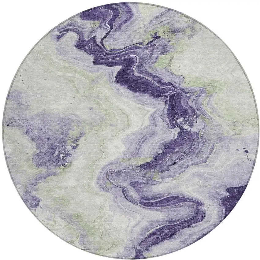 8' Lavender And Mint Green Round Abstract Washable Indoor Outdoor Area Rug Photo 4