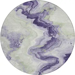 Photo of 8' Lavender And Mint Green Round Abstract Washable Indoor Outdoor Area Rug