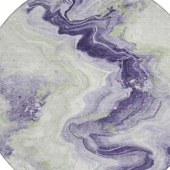 8' Lavender And Mint Green Round Abstract Washable Indoor Outdoor Area Rug Photo 8