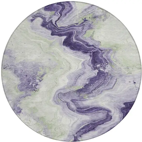 8' Lavender And Mint Green Round Abstract Washable Indoor Outdoor Area Rug Photo 3