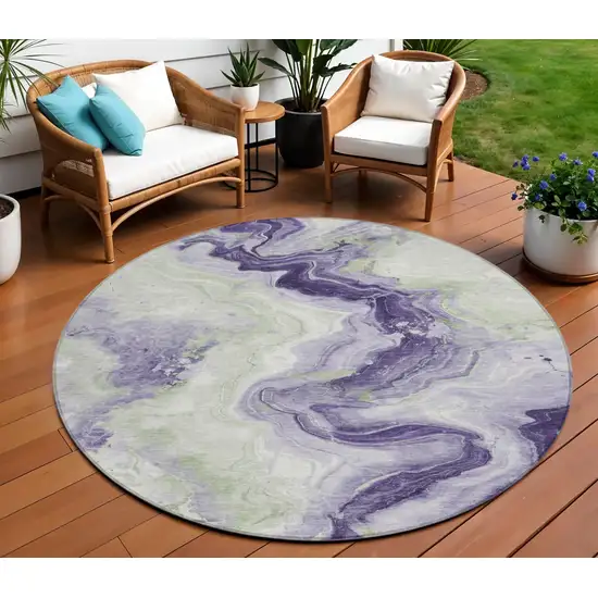 8' Lavender And Mint Green Round Abstract Washable Indoor Outdoor Area Rug Photo 2