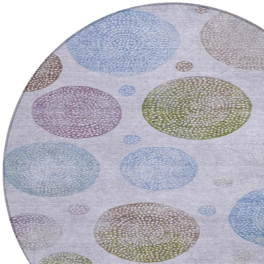 8' Lavender And Olive Green Round Geometric Washable Indoor Outdoor Area Rug Photo 9