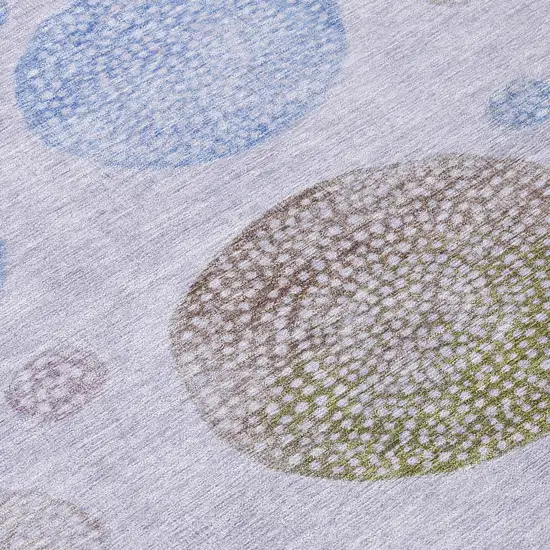 8' Lavender And Olive Green Round Geometric Washable Indoor Outdoor Area Rug Photo 7