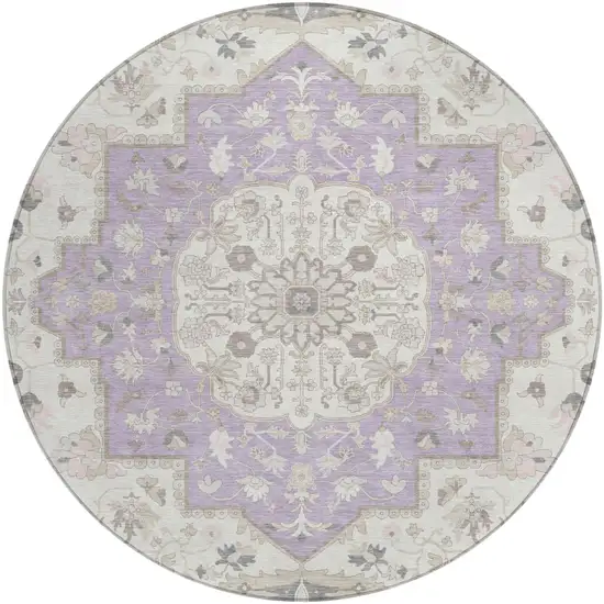 8' Lavender And Orange Round Oriental Washable Indoor Outdoor Area Rug Photo 2