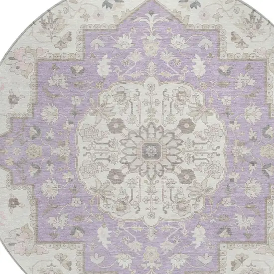 8' Lavender And Orange Round Oriental Washable Indoor Outdoor Area Rug Photo 4