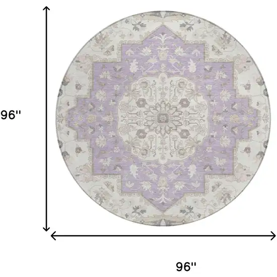 8' Lavender And Orange Round Oriental Washable Indoor Outdoor Area Rug Photo 8