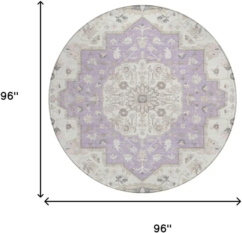 8' Lavender And Orange Round Oriental Washable Indoor Outdoor Area Rug Photo 8