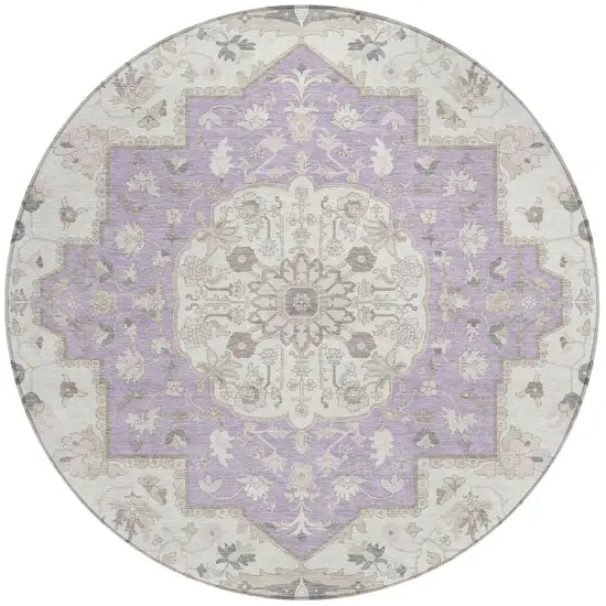 8' Lavender And Orange Round Oriental Washable Indoor Outdoor Area Rug Photo 3