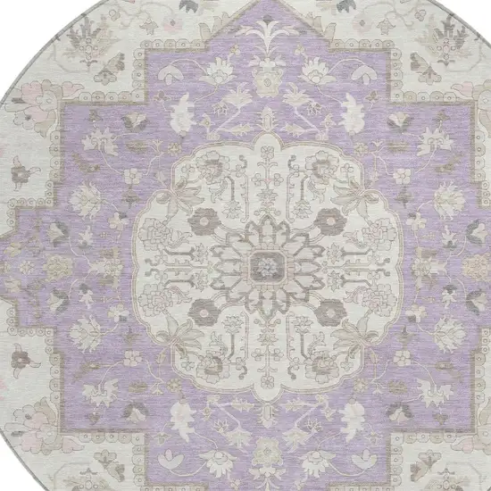 8' Lavender And Orange Round Oriental Washable Indoor Outdoor Area Rug Photo 5