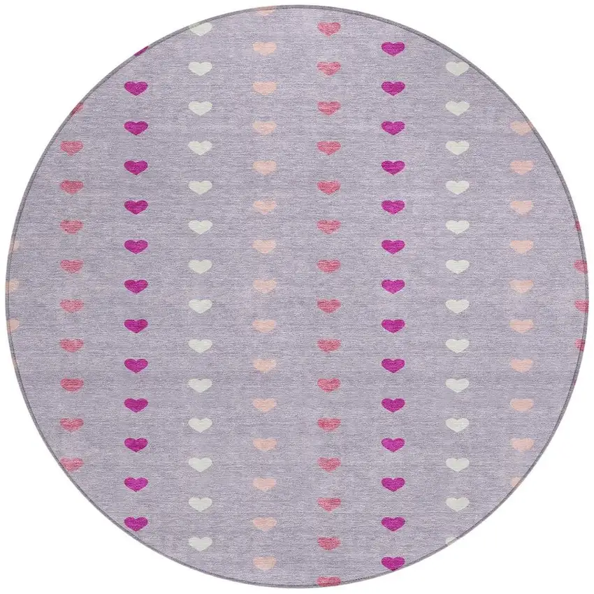 8' Lavender And Pink Round Geometric Washable Indoor Outdoor Area Rug Photo 3