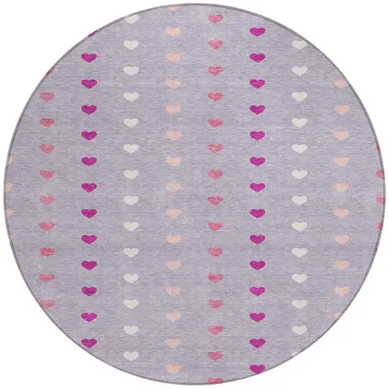 8' Lavender And Pink Round Geometric Washable Indoor Outdoor Area Rug Photo 3