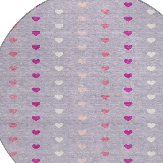 8' Lavender And Pink Round Geometric Washable Indoor Outdoor Area Rug Photo 2