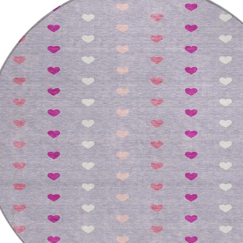 8' Lavender And Pink Round Geometric Washable Indoor Outdoor Area Rug Photo 2
