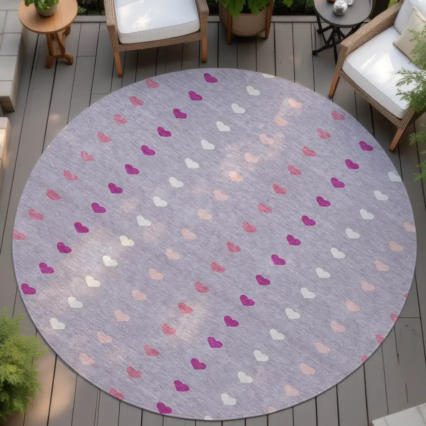 8' Lavender And Pink Round Geometric Washable Indoor Outdoor Area Rug Photo 4