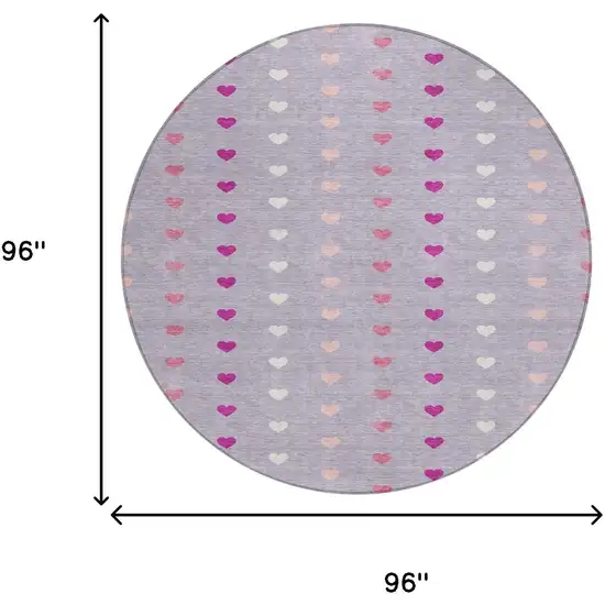 8' Lavender And Pink Round Geometric Washable Indoor Outdoor Area Rug Photo 8