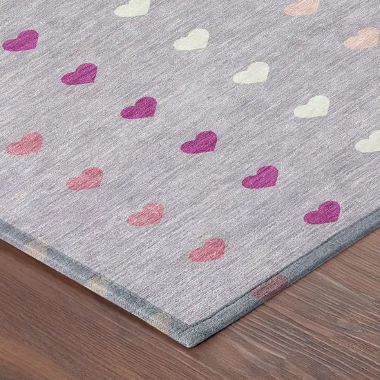 8' Lavender And Pink Round Geometric Washable Indoor Outdoor Area Rug Photo 6