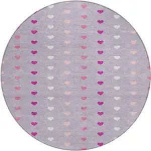 Photo of 8' Lavender And Pink Round Geometric Washable Indoor Outdoor Area Rug