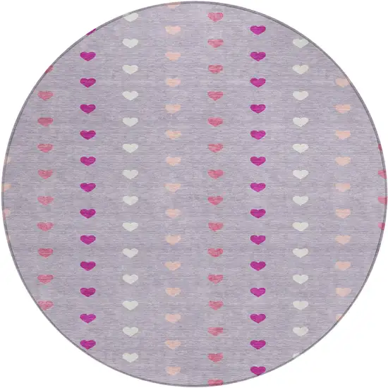 8' Lavender And Pink Round Geometric Washable Indoor Outdoor Area Rug Photo 1