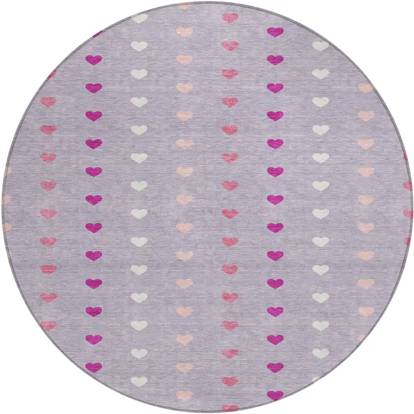 8' Lavender And Pink Round Geometric Washable Indoor Outdoor Area Rug Photo 1