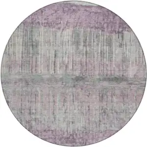 Photo of 8' Lavender And Plum Round Abstract Washable Indoor Outdoor Area Rug