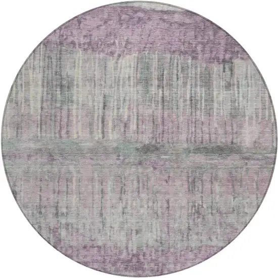 8' Lavender And Plum Round Abstract Washable Indoor Outdoor Area Rug Photo 1