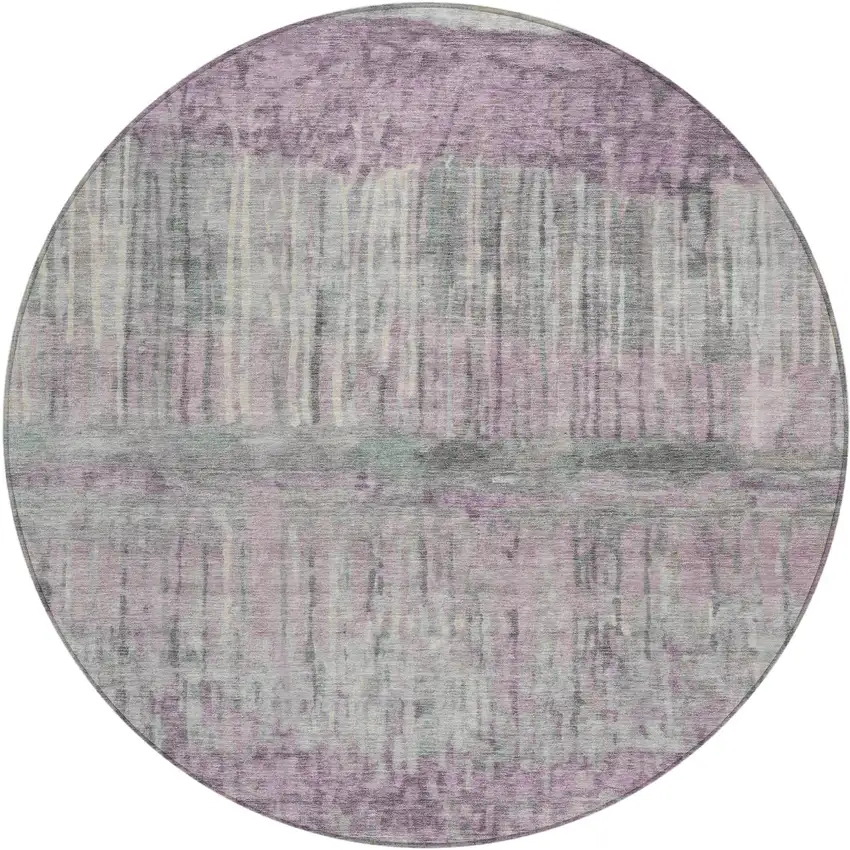 8' Lavender And Plum Round Abstract Washable Indoor Outdoor Area Rug Photo 1