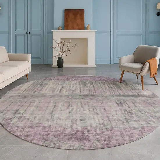 8' Lavender And Plum Round Abstract Washable Indoor Outdoor Area Rug Photo 5
