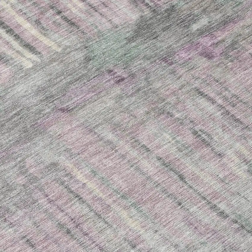8' Lavender And Plum Round Abstract Washable Indoor Outdoor Area Rug Photo 7