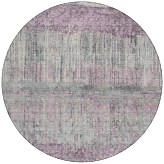 8' Lavender And Plum Round Abstract Washable Indoor Outdoor Area Rug Photo 3