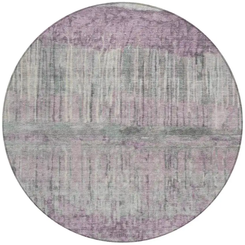 8' Lavender And Plum Round Abstract Washable Indoor Outdoor Area Rug Photo 3