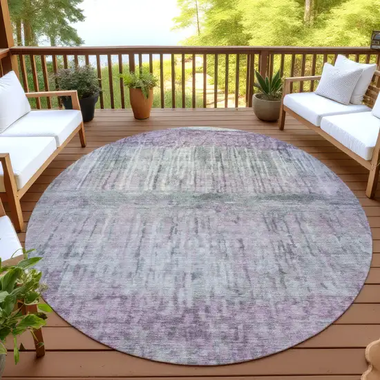 8' Lavender And Plum Round Abstract Washable Indoor Outdoor Area Rug Photo 4